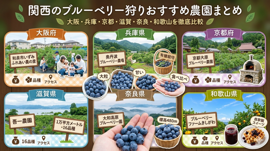 関西のブルーベリー狩り農園を比較する記事のアイキャッチ