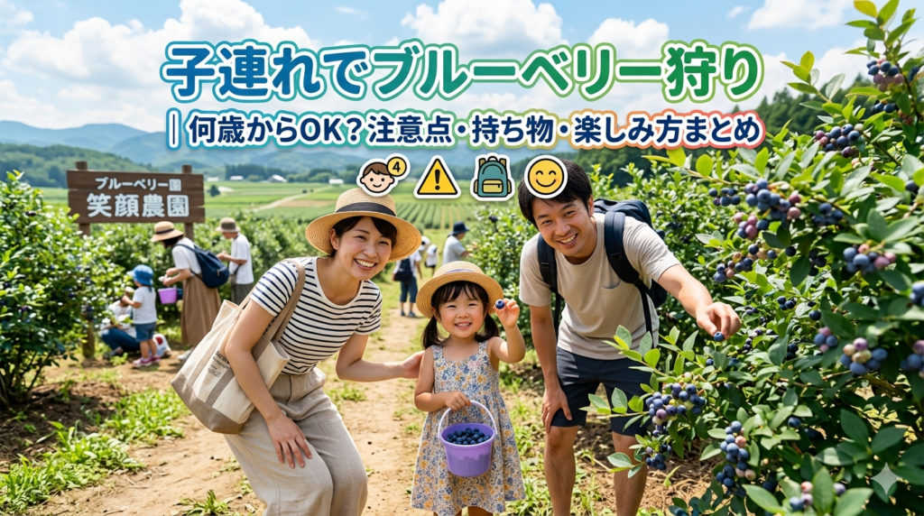 子連れでブルーベリー狩りを楽しむための注意点を解説する記事のアイキャッチ