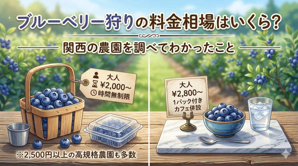 ブルーベリー狩りの料金相場を解説する記事のアイキャッチ
