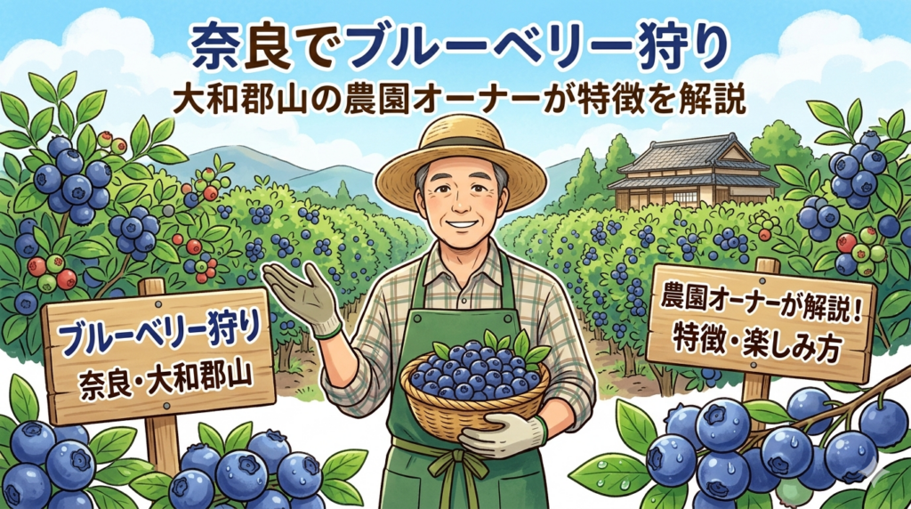 奈良でブルーベリー狩りができる農園を紹介する記事のアイキャッチ